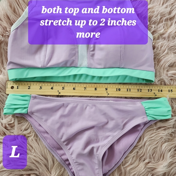 Color-Block Bikini ~ 2pc Mesh Top Matching Bottom, L. - Picture 5 of 8